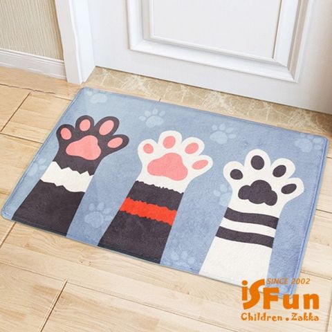 iSFun 舉手貓掌療癒動物絨毛腳踏地墊40x60cm