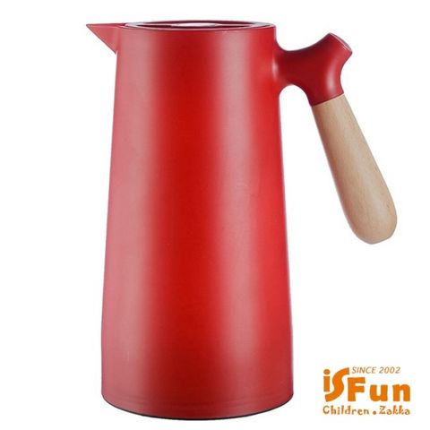 iSFun 恬靜北歐大容量木柄保溫水壺1000ml/紅