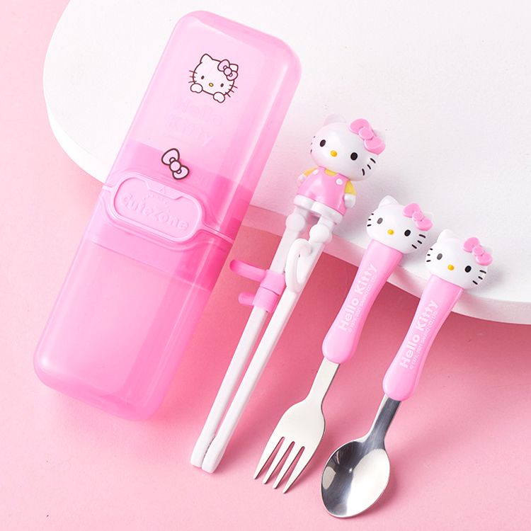 小品館 凱蒂貓HELLO KITTY兒童學習筷練習筷筷子湯匙叉子3合1環保餐具組附收納盒191680/191758(平輸品)