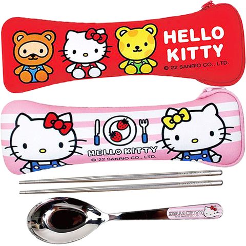凱蒂貓HELLO KITTY不鏽鋼餐具組筷子湯匙環保餐具組附收納袋 KT52581【小品館】