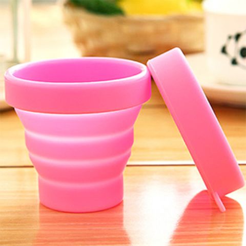 《Stylelife》帶蓋矽膠摺疊杯-粉色
