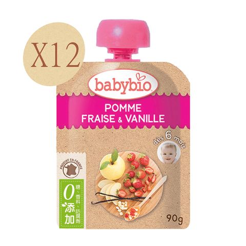 【法國Babybio】生機蘋果草莓纖果泥90gX12《 專業嬰幼兒副食品》