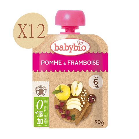 【法國Babybio】生機蘋果覆盆莓纖果泥90gX12《 專業嬰幼兒副食品》