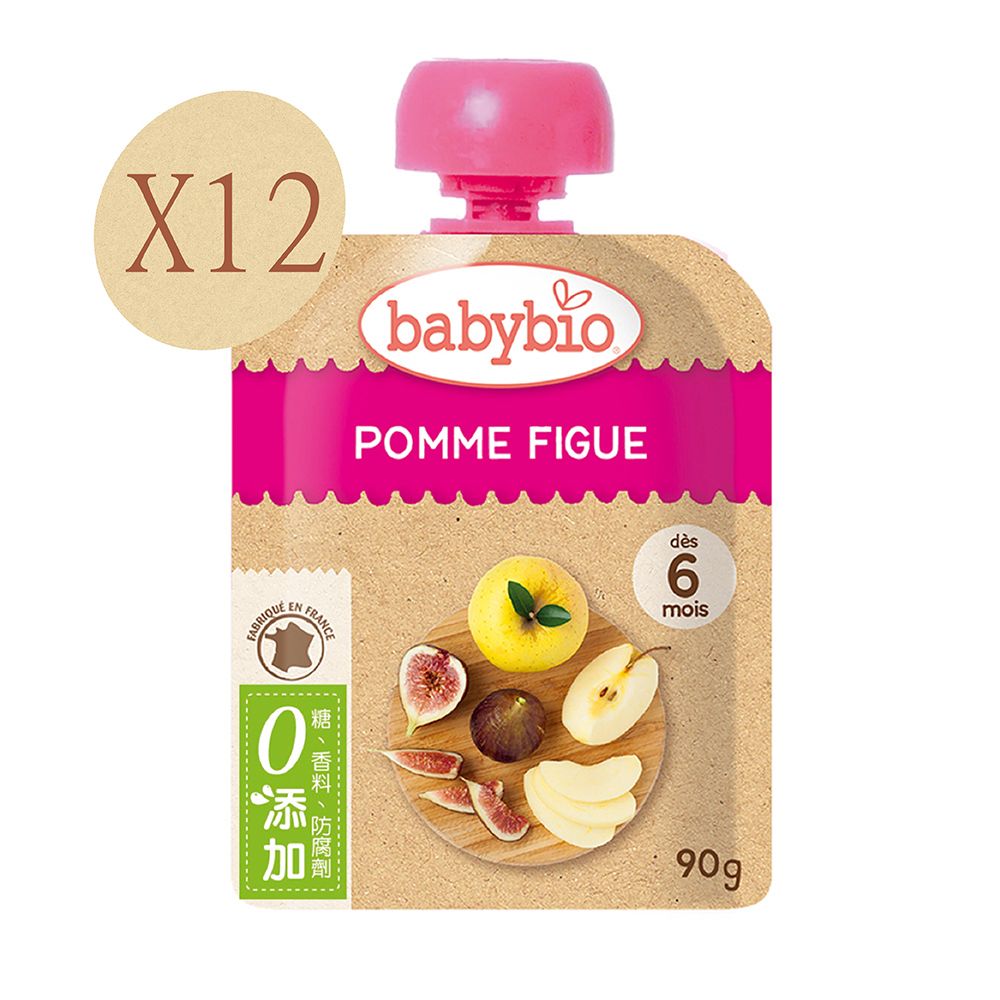 Babybio 【法國】生機蘋果無花果纖果泥90gX12《 專業嬰幼兒副食品》