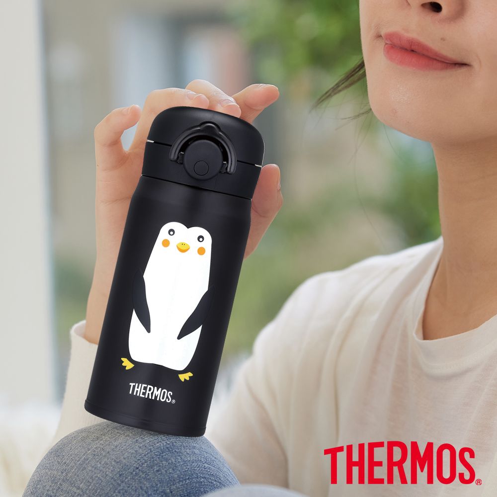 THERMOS 膳魔師 不鏽鋼輕巧變彈蓋真空保溫瓶350ml-企鵝款(JNR-350-PGBK)