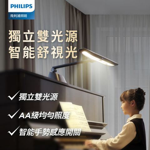 ★AA級均勻照度Philips 飛利浦 71669軒律多功能廣域LED全光譜護眼檯燈(鋼琴燈)(PD053)
