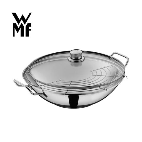 德國WMF Taiwan 不鏽鋼36cm炒鍋三件套組(鍋+鍋蓋+瀝油架)