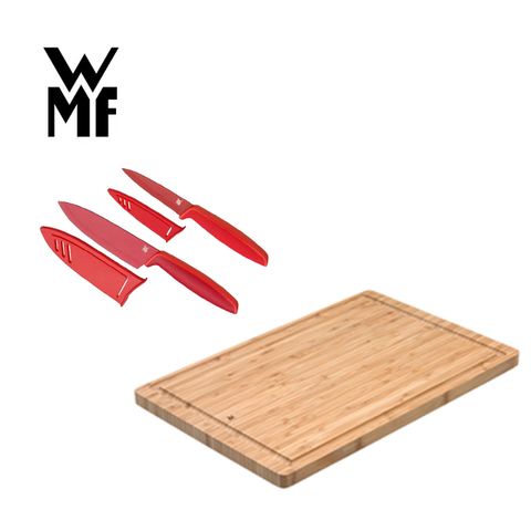 WMF 德國 經典竹製砧板(38x25cm)+德國 Touch不鏽鋼雙刀組9cm/13cm(附刀套)