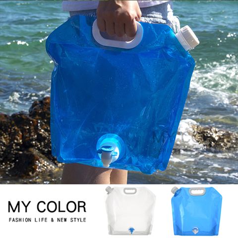 MYCOLOR 折疊手提儲水袋 CD升級10L 水袋 塑料袋 裝水袋 大容量 折疊袋 加龍頭 旅行【R047】