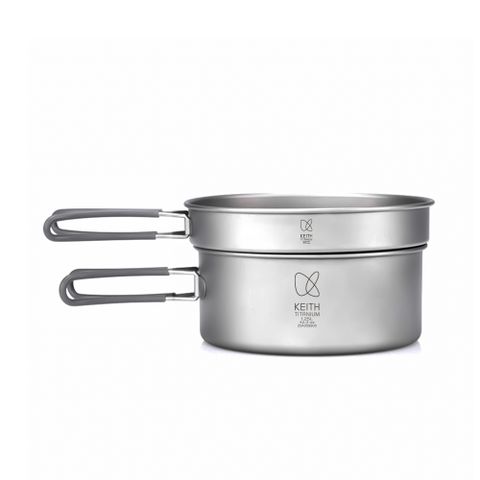 鎧斯Keith Ti6017純鈦折疊環保餐具套鍋組附收納袋.戶外登山露營野炊鈦金屬輕量便攜易清洗摺疊握把