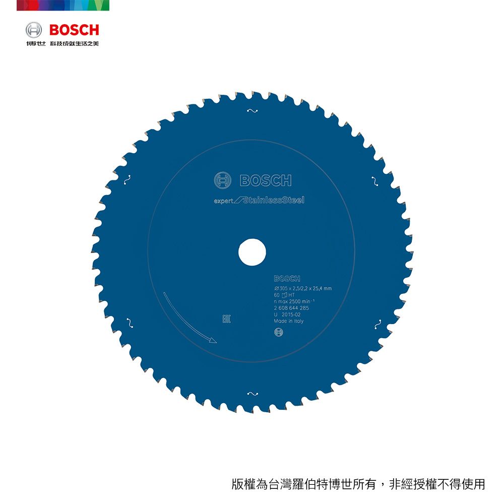 BOSCH 博世  切不鏽鋼圓鋸片 12吋 305x2.5/2.2x25.4 mm T60