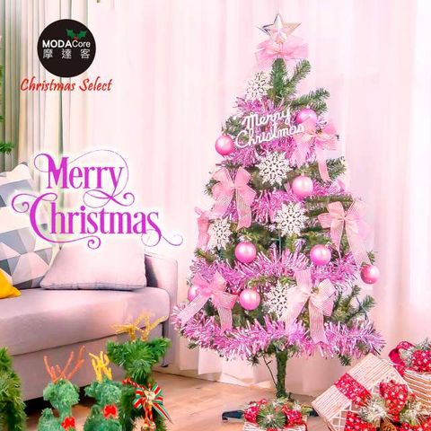 摩達客耶誕-4尺/4呎(120cm)特仕幸福型裝飾綠色聖誕樹 (浪漫粉紅佳人系)含全套飾品不含燈