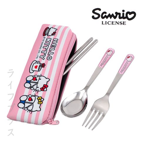 【一品川流】 Hello Kitty 三件式304不鏽鋼餐具組-粉紅色X1組