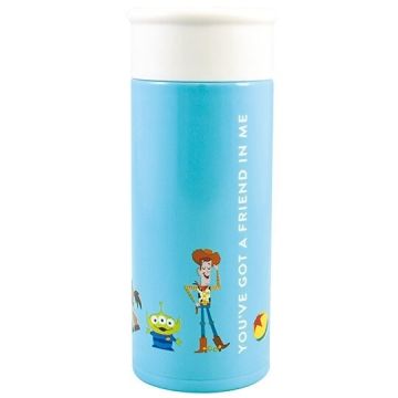 小禮堂 迪士尼 玩具總動員 迷你旋轉蓋不鏽鋼保溫瓶 兒童水壺 隨身瓶 200ml (藍 排站)