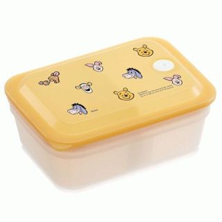 小禮堂 迪士尼 小熊維尼 日製 方形微波保鮮盒 塑膠保鮮盒 便當盒 450ml Ag+ (黃 大臉)