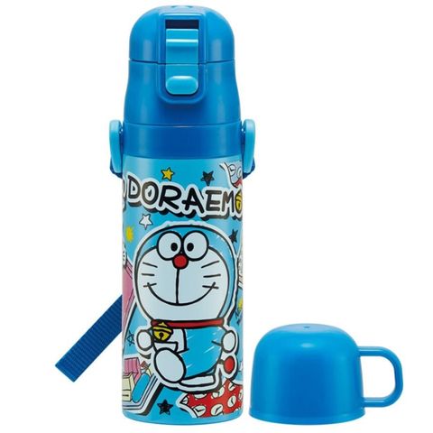 哆啦A夢 兩用不鏽鋼保溫瓶附背帶 470ml/430ml (藍滿版道具款)