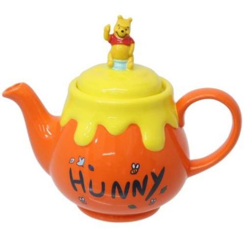 迪士尼 小熊維尼 造型陶瓷茶壺 550ml (黃橘蜂蜜款)