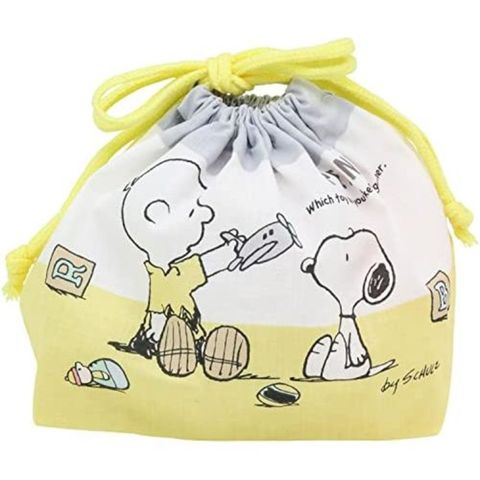 Snoopy 棉質束口便當袋 (黃白玩具款)