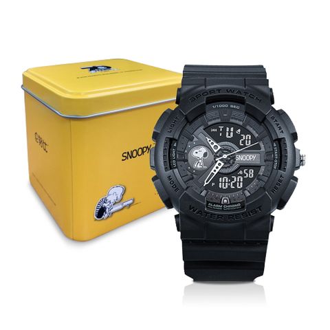 【正版授權】SNOOPY史努比 70周年紀念款手錶 防水指針式數位錶-黑