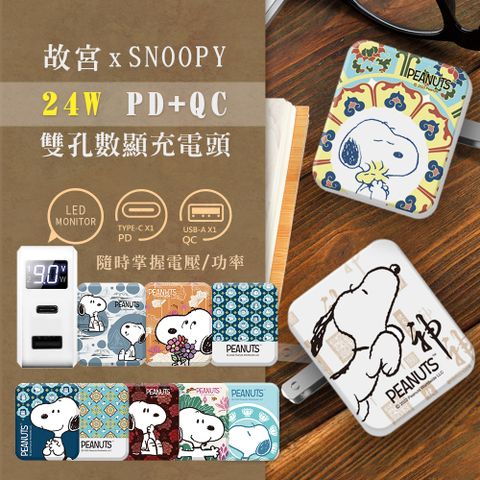 SNOOPY 史努比 【故宮聯名款】 24W PD+QC LED螢幕數顯 雙孔急速充電器