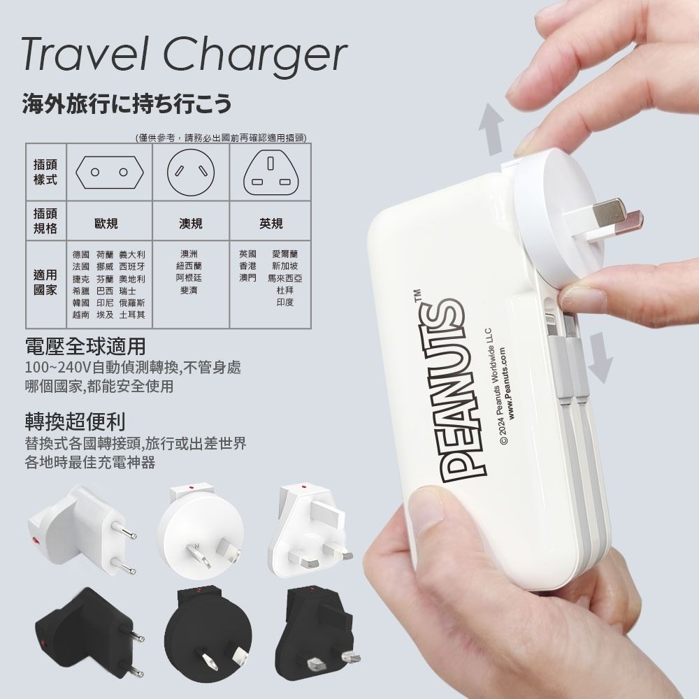 SNOOPY 史努比  趴趴系列 12000serice 20W PD快充 自帶雙線 萬國+AC行動電源