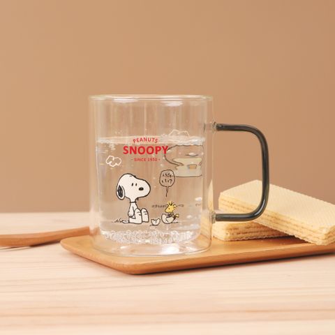 Peanuts史努比耐熱玻璃杯-史努比Snoopy 雙層玻璃杯 杯子 水杯