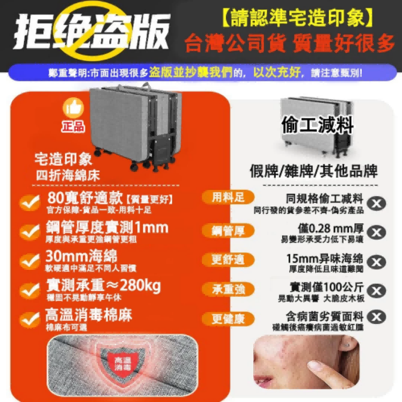 ZAIKU 宅造印象 免組裝四折收納折疊床 80cm寬 附贈防塵罩