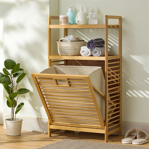 【HappyLife】楠竹製髒衣籃收納架/三層50cm (Y10574)