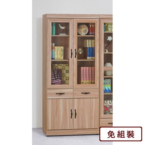 AS-莉拉四門兩抽浮雕原切橡木色書櫃-80x33x180cm