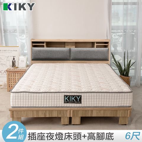 KIKY 【飛燕】附插座貓抓皮靠墊二件床組 雙人加大6尺(床頭片+架高六分床底)