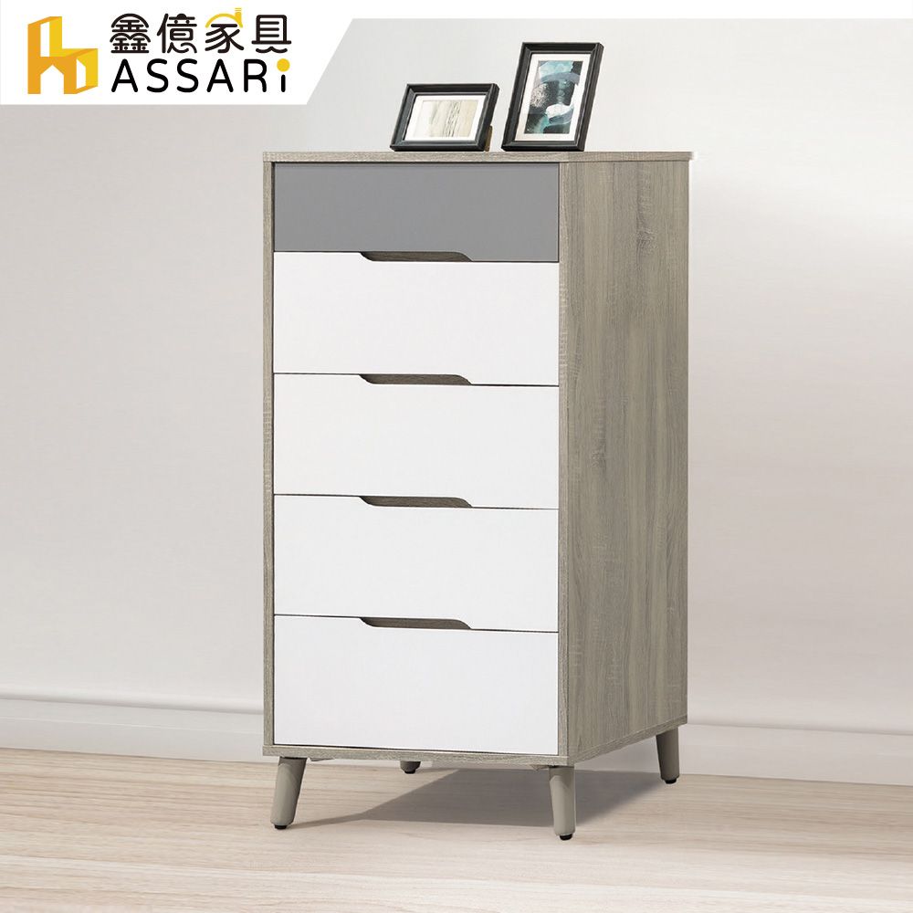 ASSARI -肯詩特淺灰烤白雙色2尺五斗櫃(寬61x深40x高116cm)
