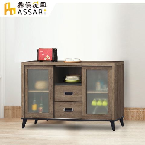 ASSARI -灰橡4尺推門餐櫃(寬121x深40x高82cm)