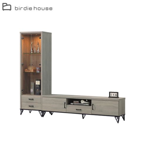 Birdie-麥肯8尺L型電視櫃組合(玻璃展示櫃+視聽長櫃)