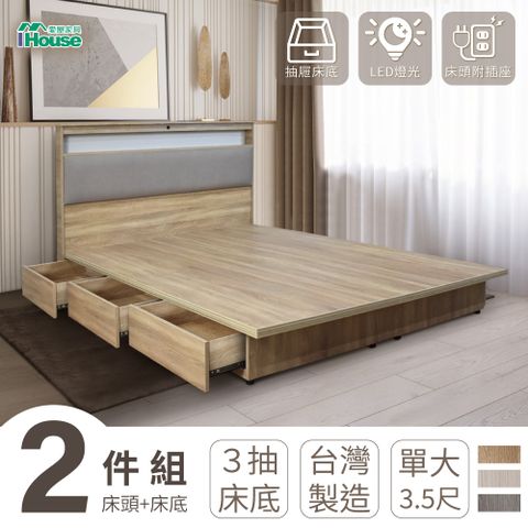 IHouse 愛屋家具 日式匠心床頭+收納抽屜底 房間組兩件-單人加大3.5尺