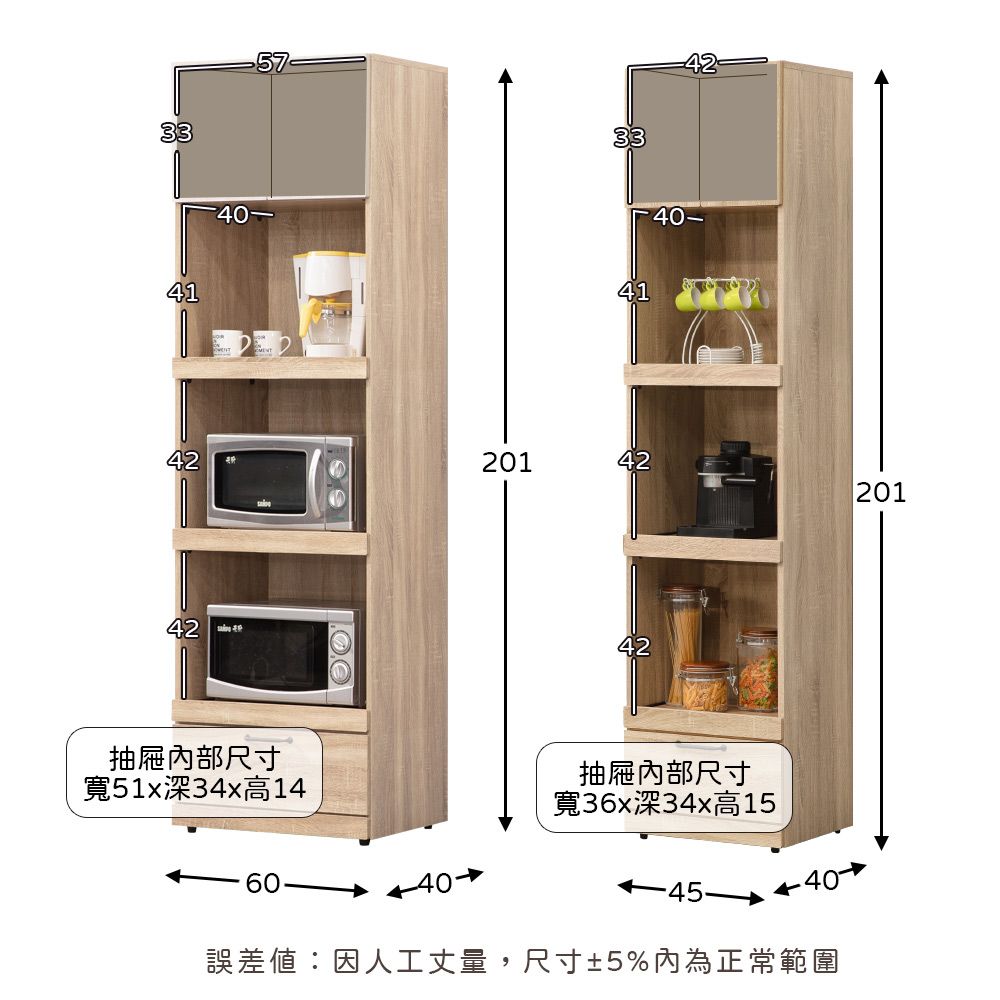 33574140-4140-422014220142 42抽屜內部尺寸抽屜內部尺寸寬51x深34x高14寬36x深34x高15604045-誤差:因人工丈量,尺寸±5%內為正常範圍