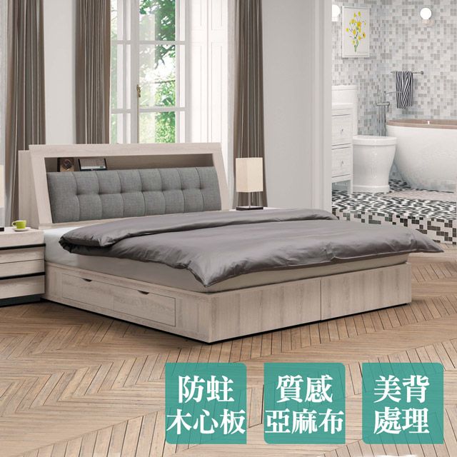 Boden -瑪諾5尺雙人床組(床頭箱+二抽收納床底)(不含床墊)