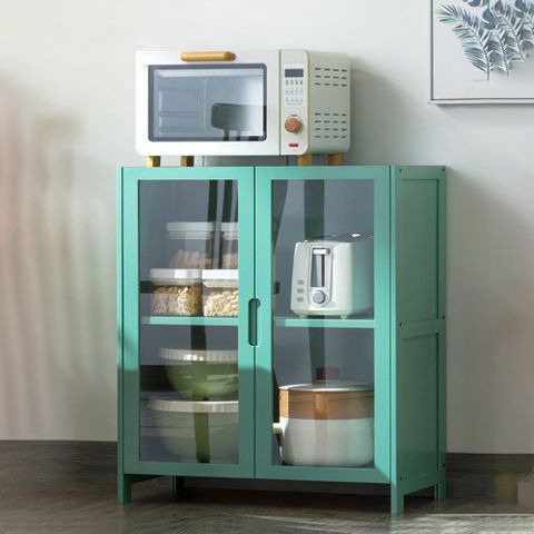 【HappyLife】楠竹製多功能透明廚房置物櫃/雙門兩層 (Y10331)