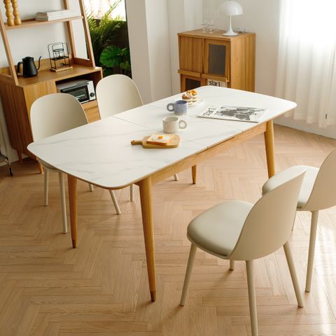 《完美主義》簡約輕奢伸縮岩板餐桌(2色)
