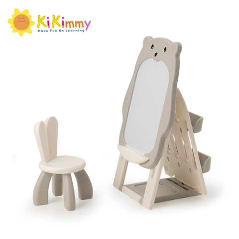 Kikimmy 熊熊造型多功能雙面畫板書架組附椅子(二合一功能 塗鴉繪畫+閱讀書架)