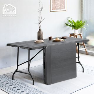 【Amos】180*76手提折疊式木紋戶外餐桌/會議桌