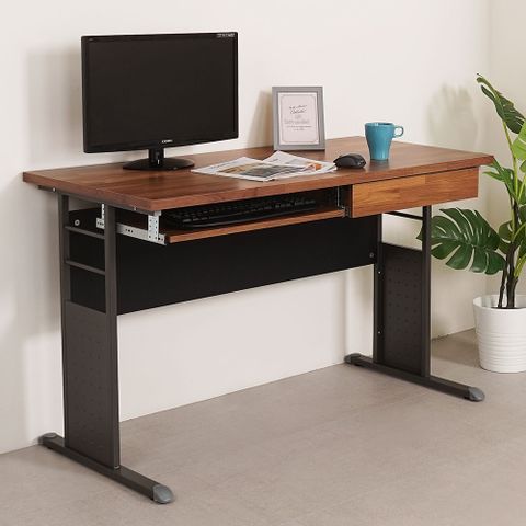 Homelike 克里夫120cm書桌-附鍵盤+抽屜(柚木色) 電腦桌 工作桌 辦公桌