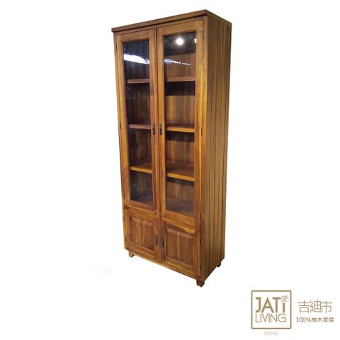 【吉迪市柚木家具】柚木多層式玻璃雙門書櫃 展示櫃 層架 書架 陳列架 木櫃 RPBC014A