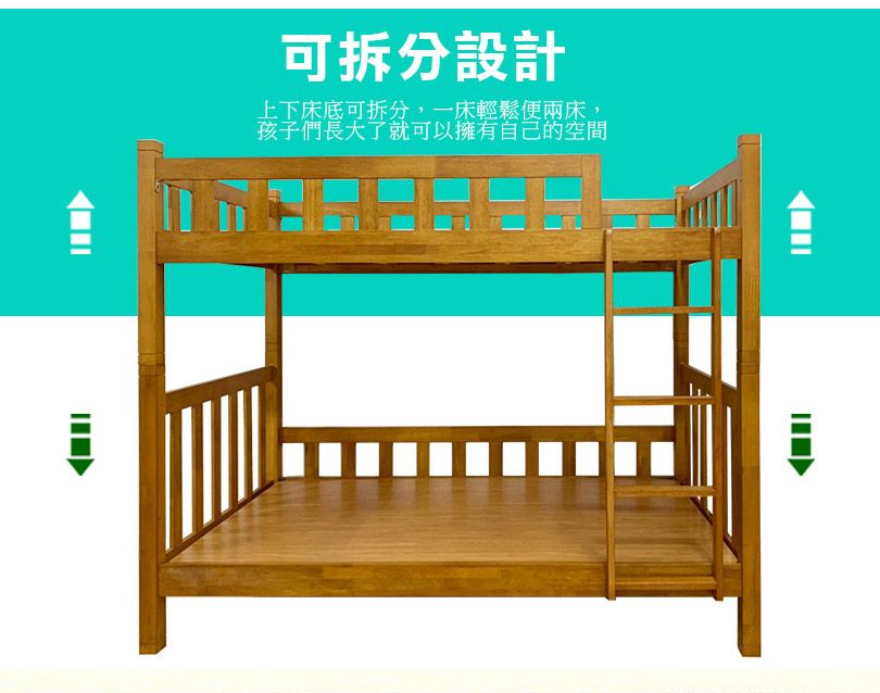 可拆分設計上下床底可拆分,一床輕鬆便兩床,孩子們長大了就可以擁有自己的空間