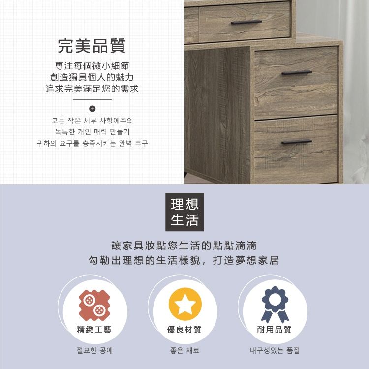 完美品質專注每個微小細節創造獨具個人的魅力追求完美滿足您的需求+모든 작은 세부 사항에주의독특한 개인 매력 만들기귀하의 요구를 충족시키는 완벽 추구理想生活讓家具妝點您生活的點點滴滴勾勒出理想的生活樣貌,打造夢想家居精緻工藝優良材質耐用品質절묘한 공예좋은 재료내구성있는 품질