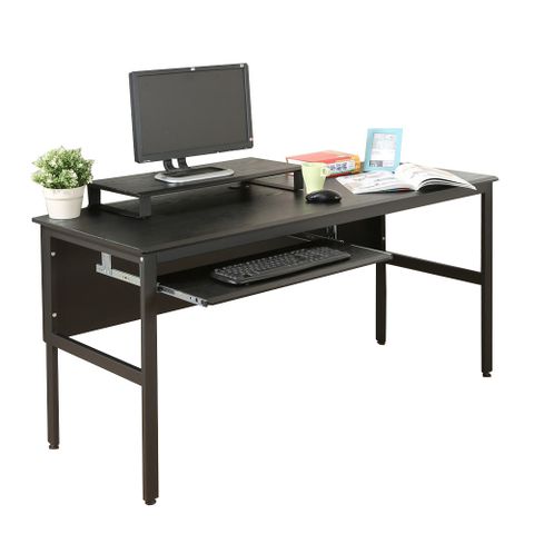 《DFhouse》頂楓150公分電腦辦公桌+一鍵盤+桌上架-黑橡木色