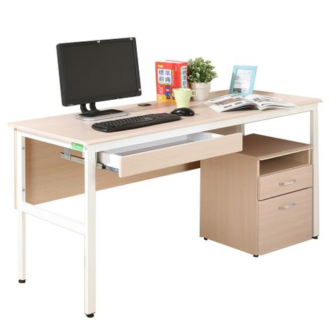 《DFhouse》頂楓150公分電腦辦公桌+1抽屜+活動櫃 -白楓木色