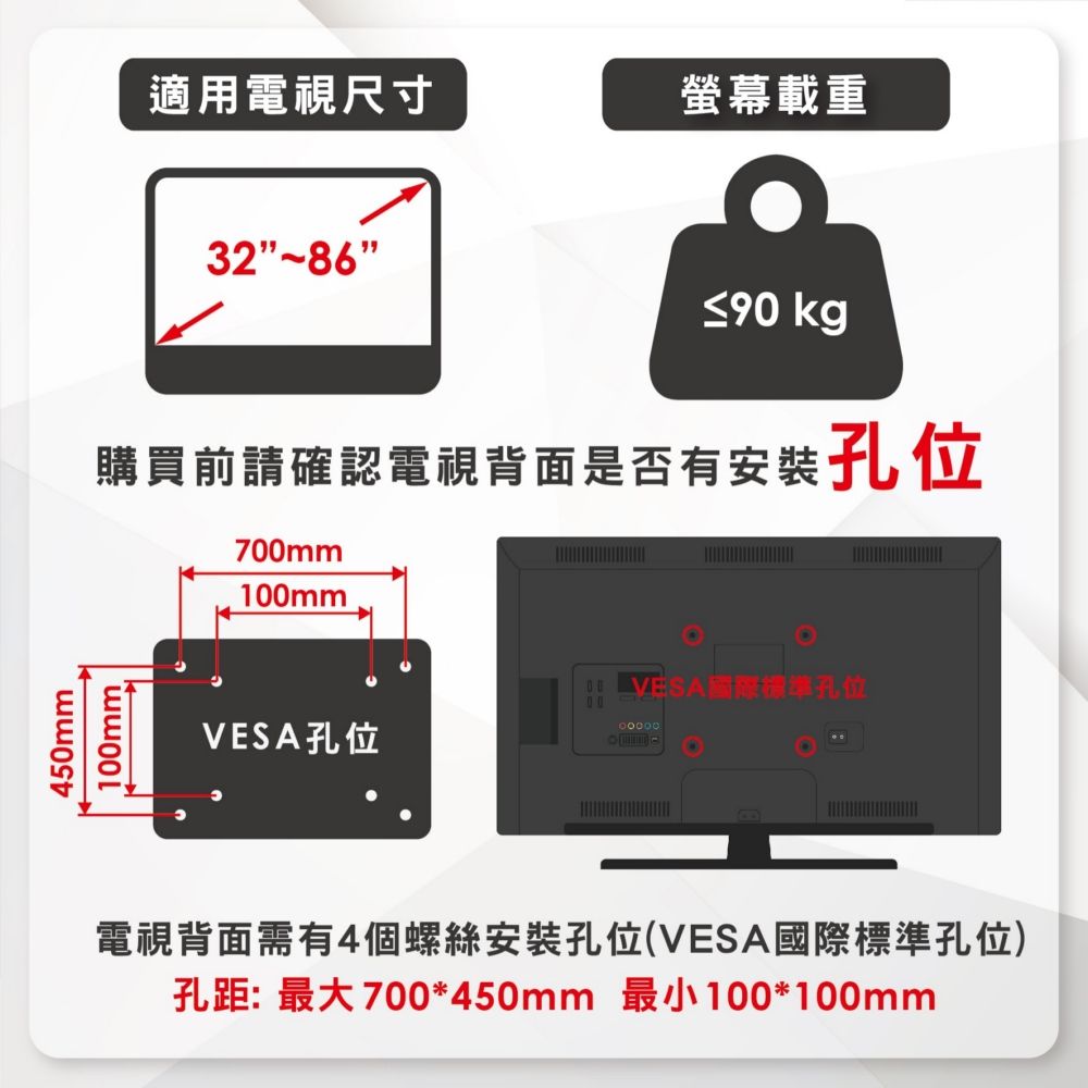 ErgoGrade 32-86吋萬用快拆式電視壁掛架(EGLS6540)