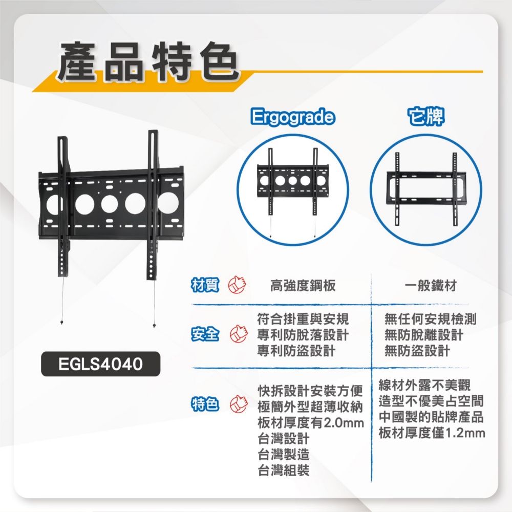 ErgoGrade 26-65吋萬用快拆式電視壁掛架(EGLS4040)