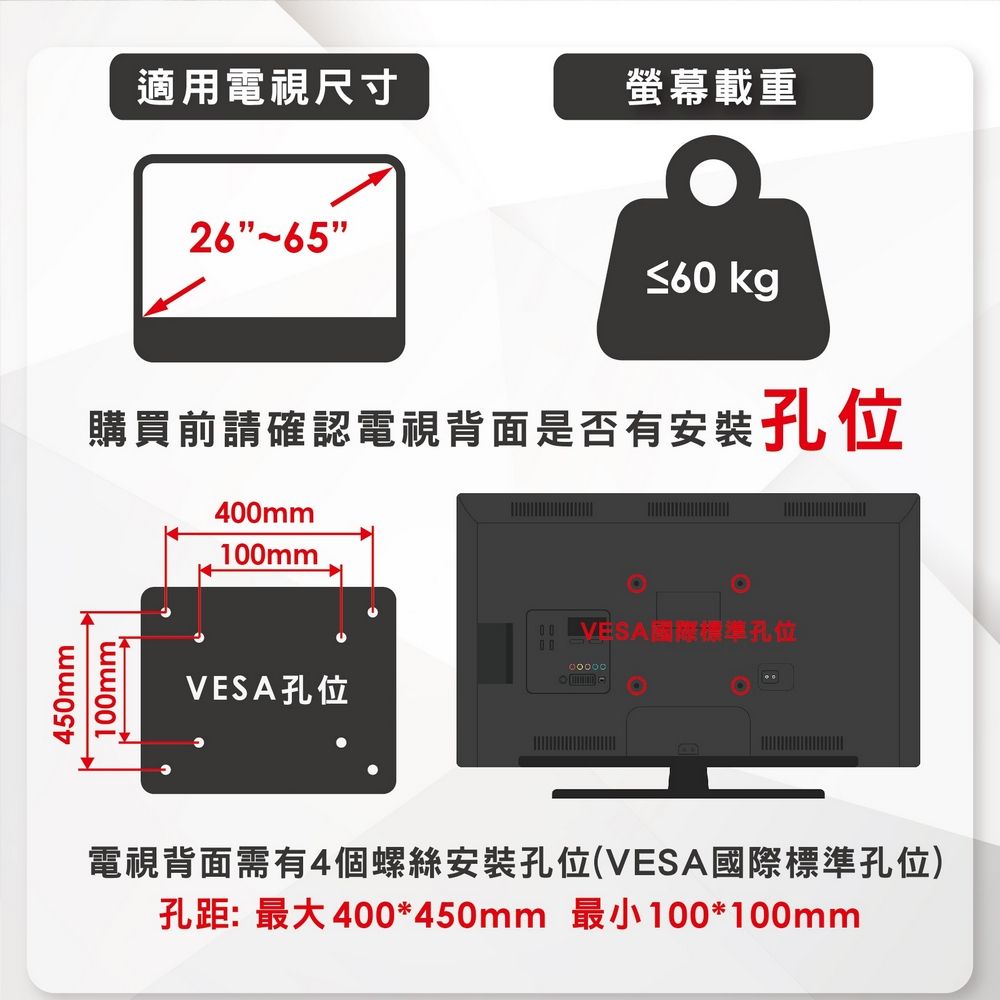 ErgoGrade 天吊懸掛式26~65吋液晶電視/螢幕架(EGDF4040)