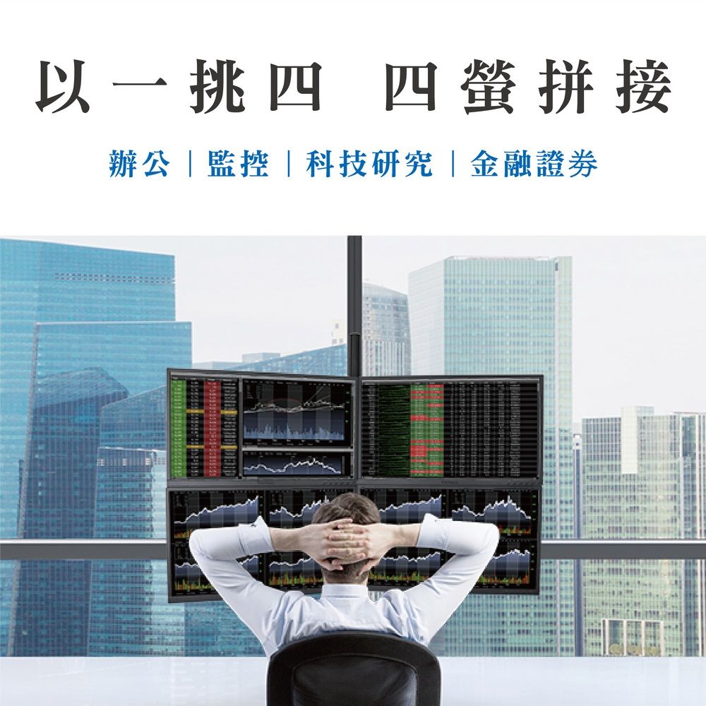 以一挑四 四螢拼接辦公監控科技研究|金融證券